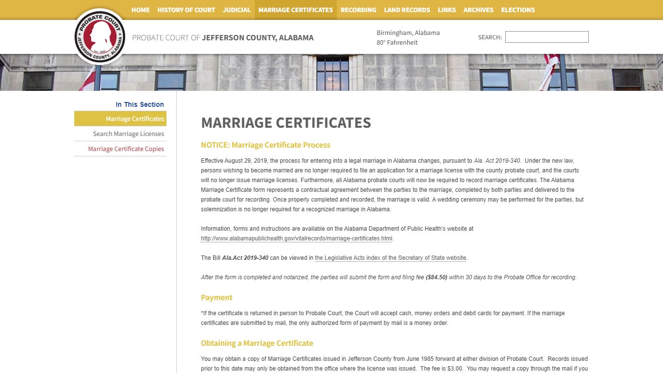 Marriage Certificates | Probate Court of Jefferson County, Alabama